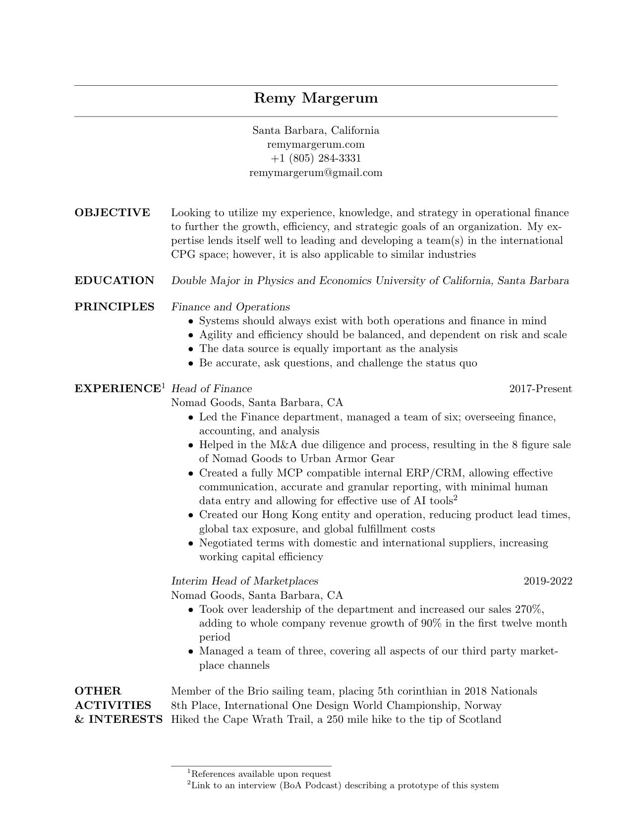 R&eacute;sum&eacute; of Remy Margerum
